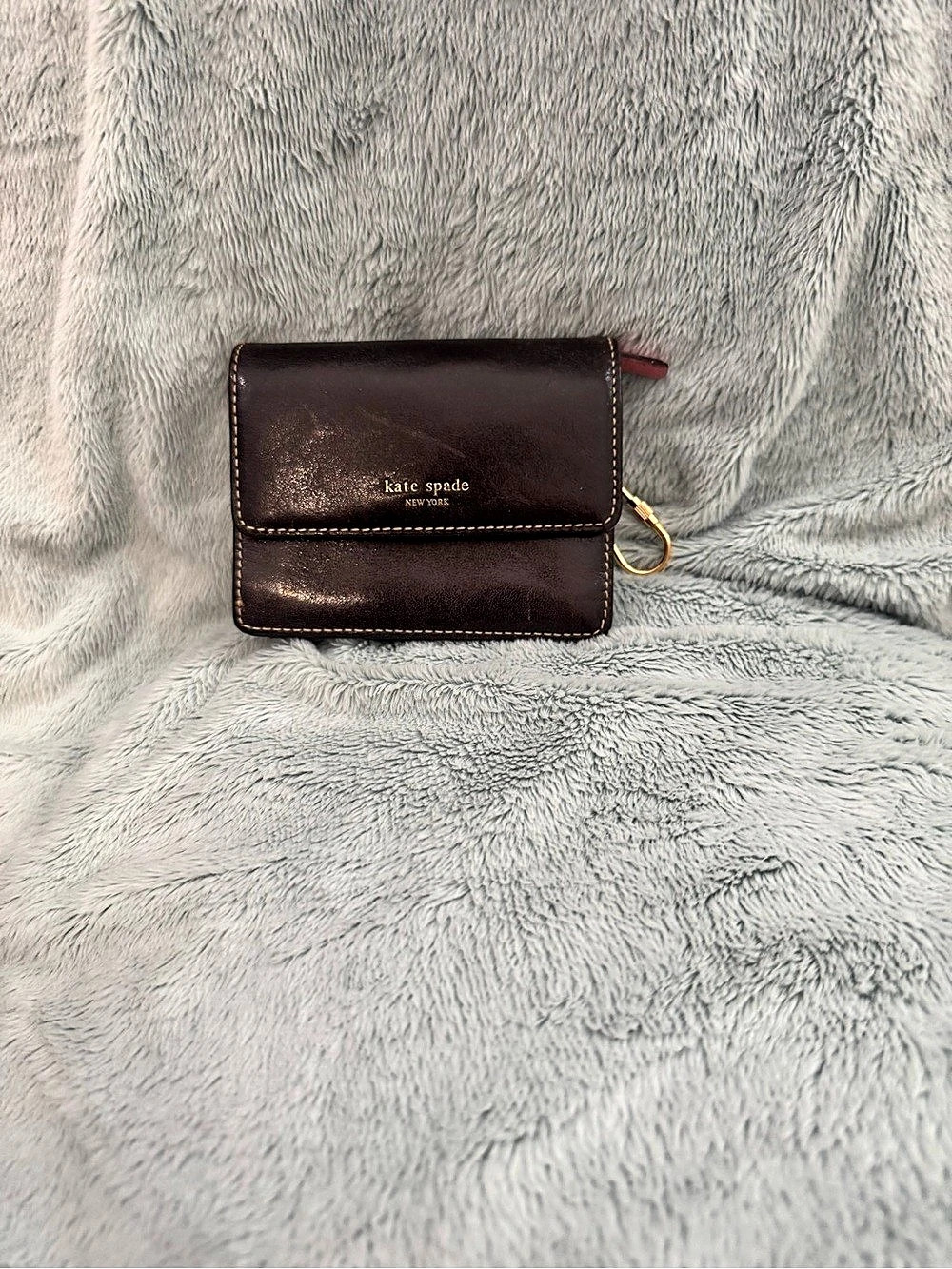 Kate Spade Scallop Keychain Wallet ID Card Holder Brown & Pink